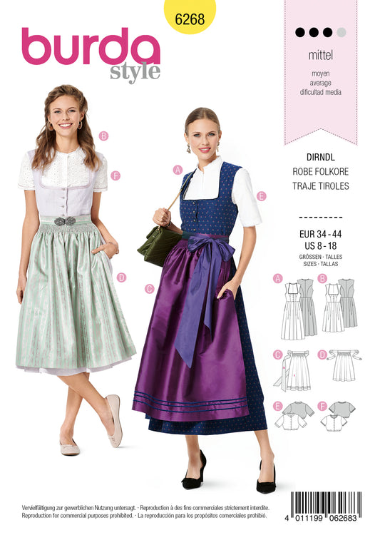 Patron robes tyroliennes, robe bavaroise, Dirndl, Burda 6268