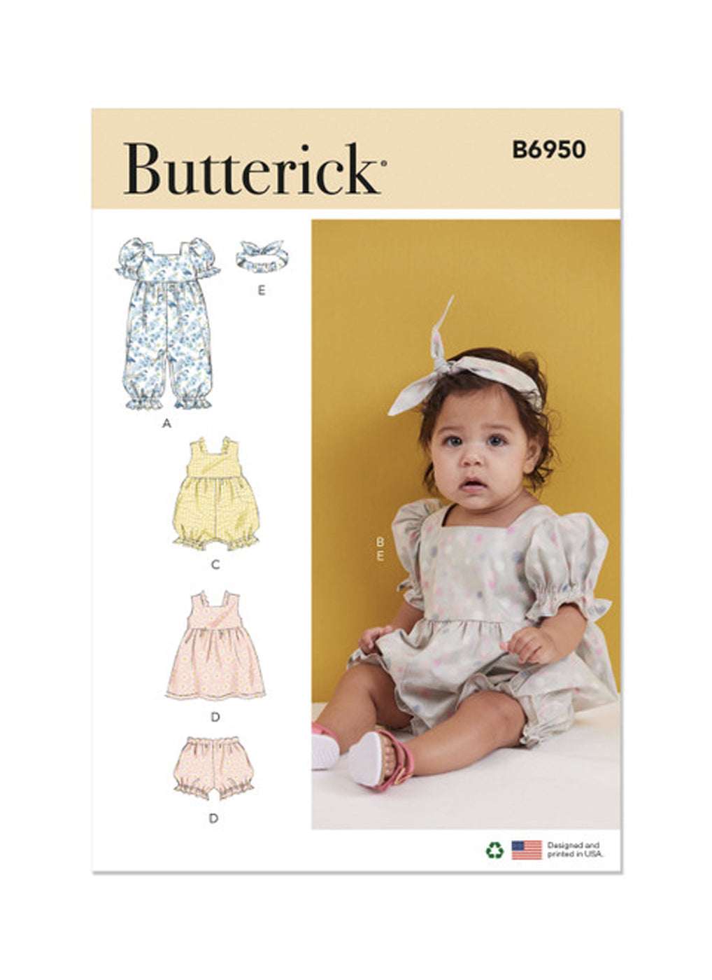 Patron de couture, barboteuse et robe bébé, Butterick 6950