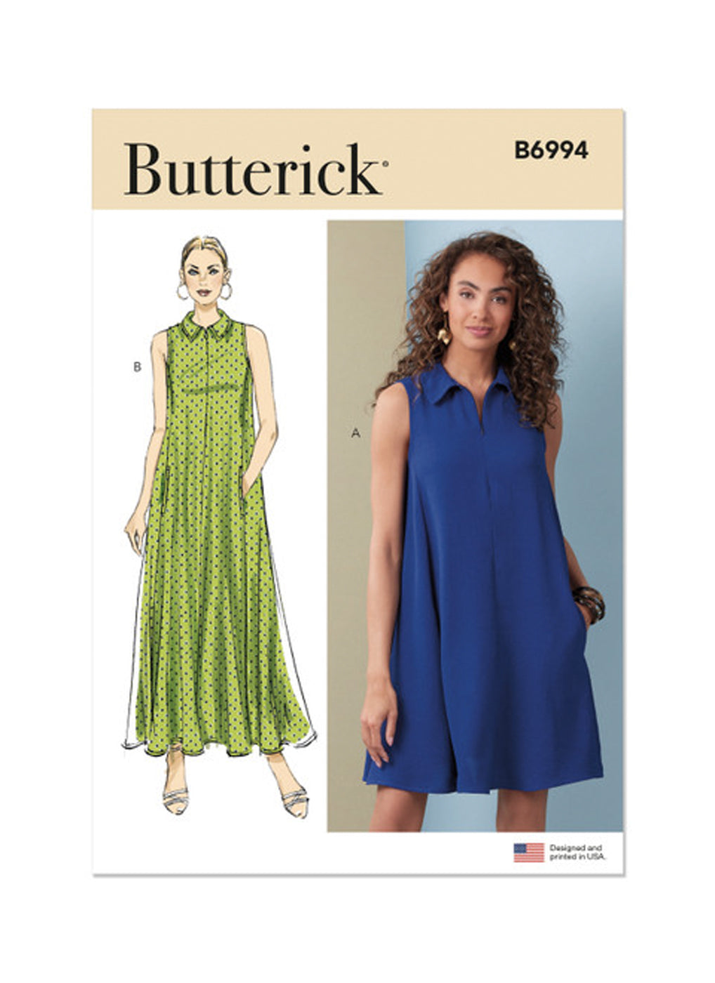 Patrons de robes amples avec empiècement au dos Butterick 6994