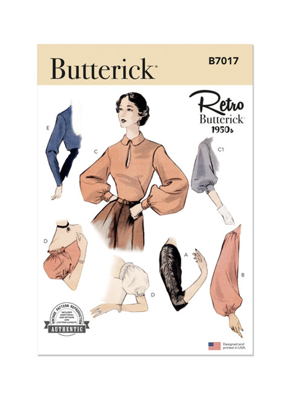 Patron ensemble de manches vintage des années 50 Butterick 7017