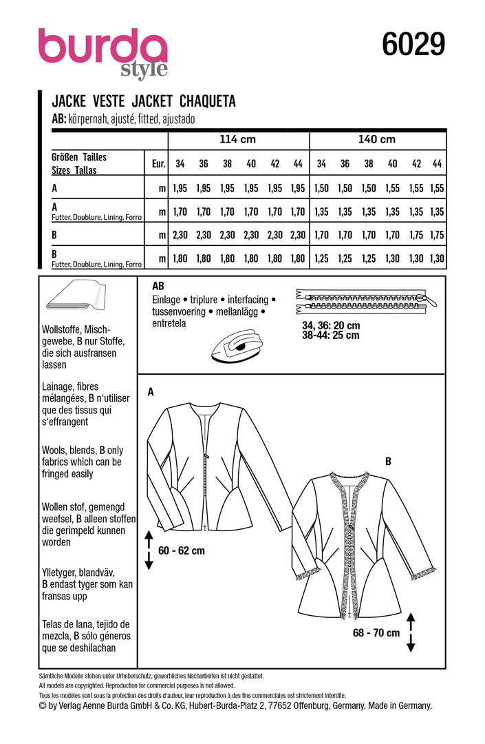 Patron de Veste Channel , Burda 6029