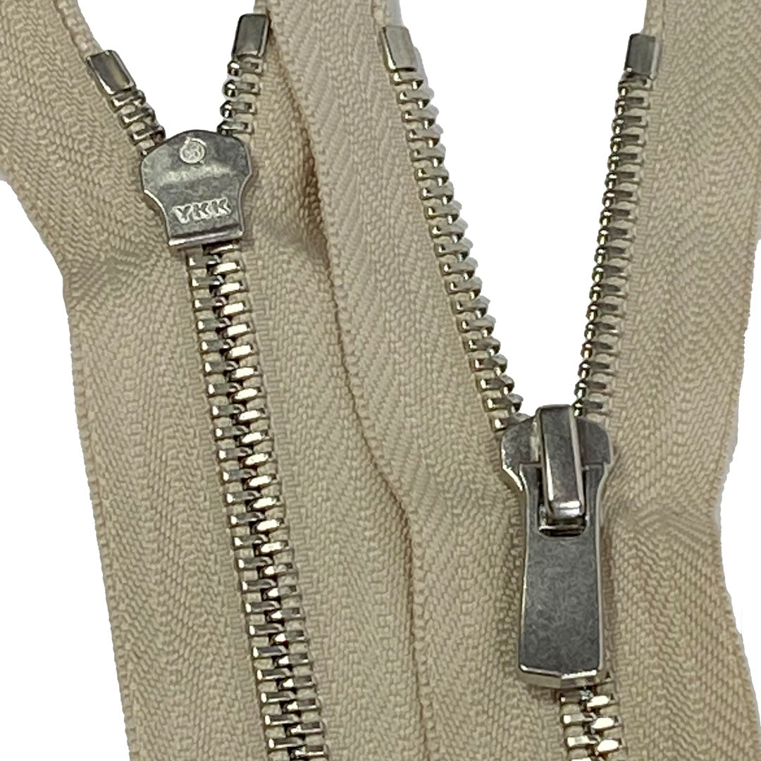 Fermeture à glissière YKK métal non séparable beige, ZIP 5 Excella nickelé fixe