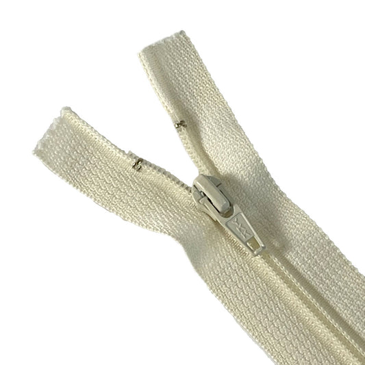 Fermeture éclair YKK non séparable blanc cassé, maille nylon 5mm, Zip 5 spirale fixe