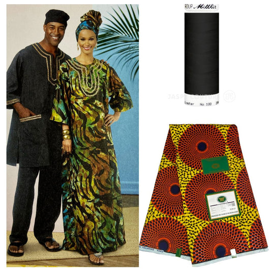 Lot Tissu Vlisco + Patron boubou africain + Fil