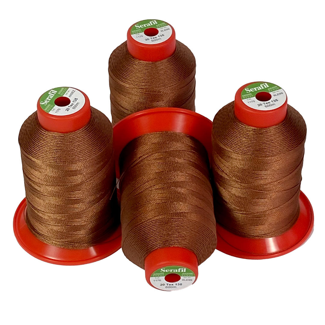 Bobine de Fil Serafil 20, 600m, Fil polyester pour chaussures, marron, 1170