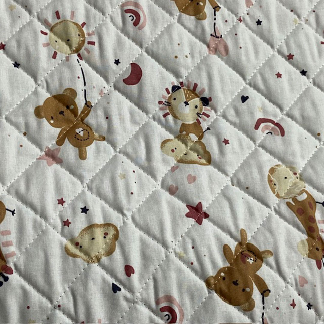 Tissu coton matelassé réversible pour enfants, Blini/Bloubi, Poudre/caramel rose