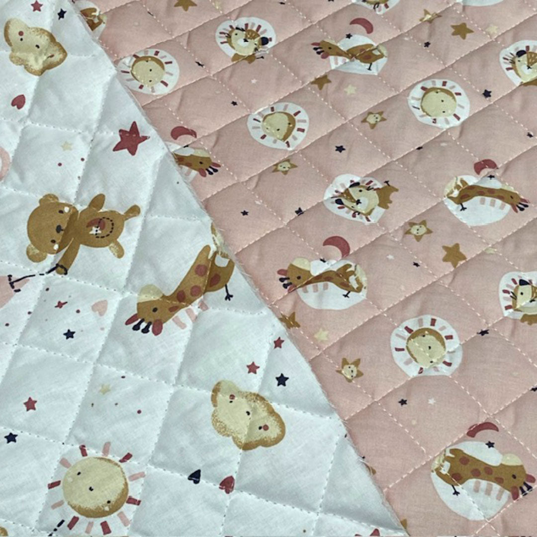 Tissu coton matelassé réversible pour enfants, Blini/Bloubi, Poudre/caramel rose