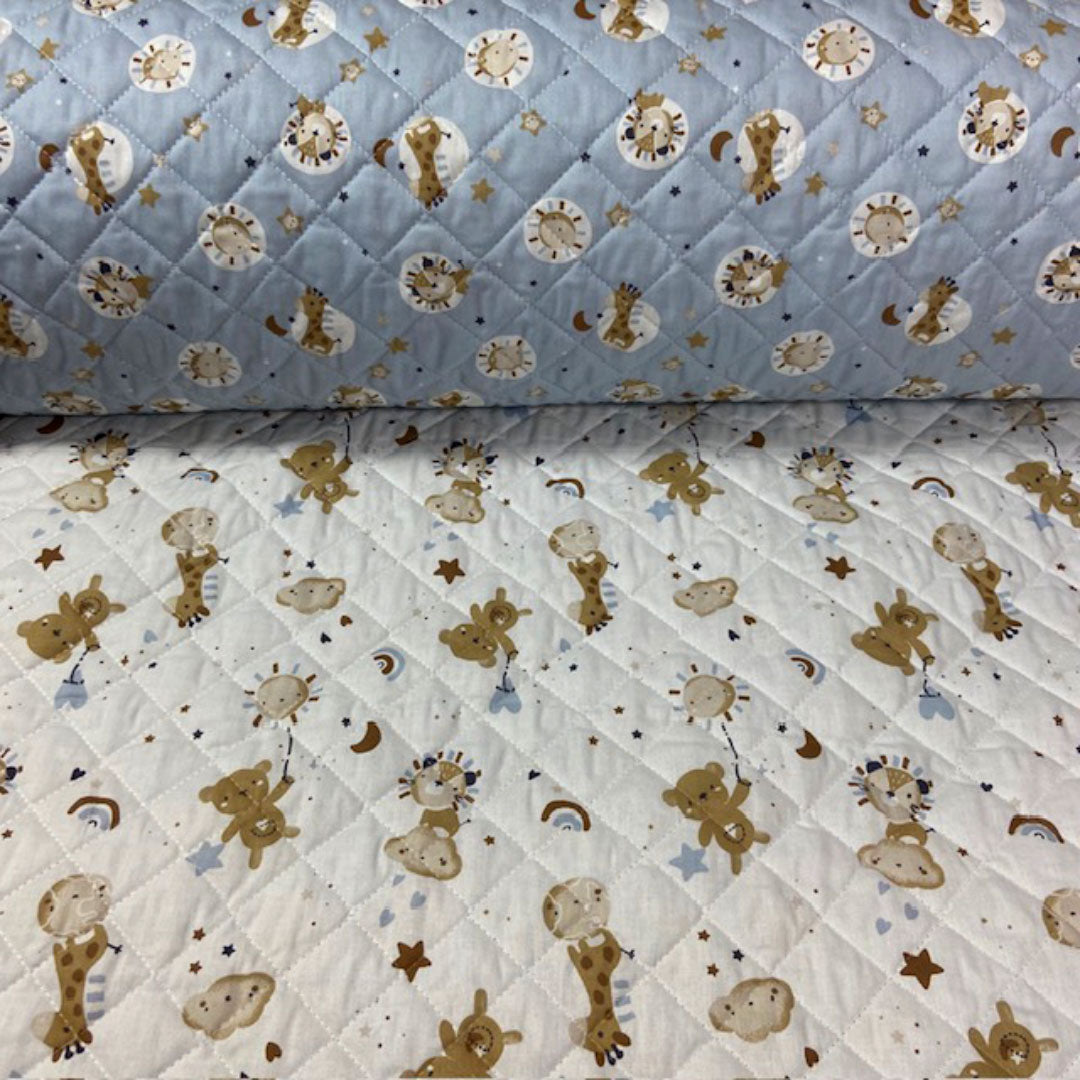 Tissu coton matelassé réversible pour enfants, Blini/Bloubi bleu