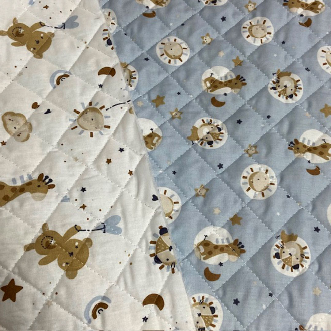 Tissu coton matelassé réversible pour enfants, Blini/Bloubi bleu