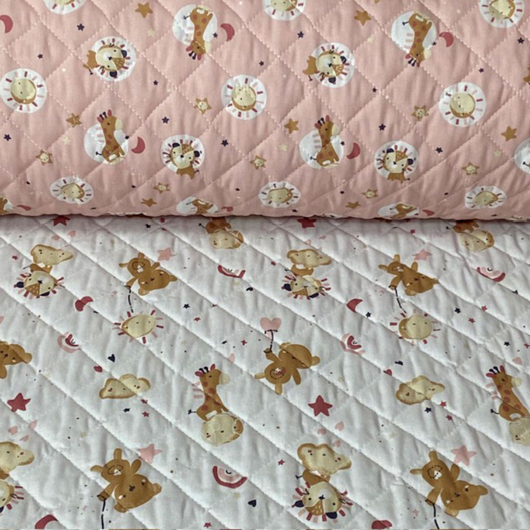 Tissu coton matelassé réversible pour enfants, Blini/Bloubi, Poudre/caramel rose