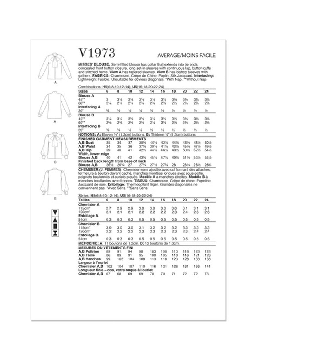 Patron chemisier semi ajusté Vogue 1973, Patron couture femme