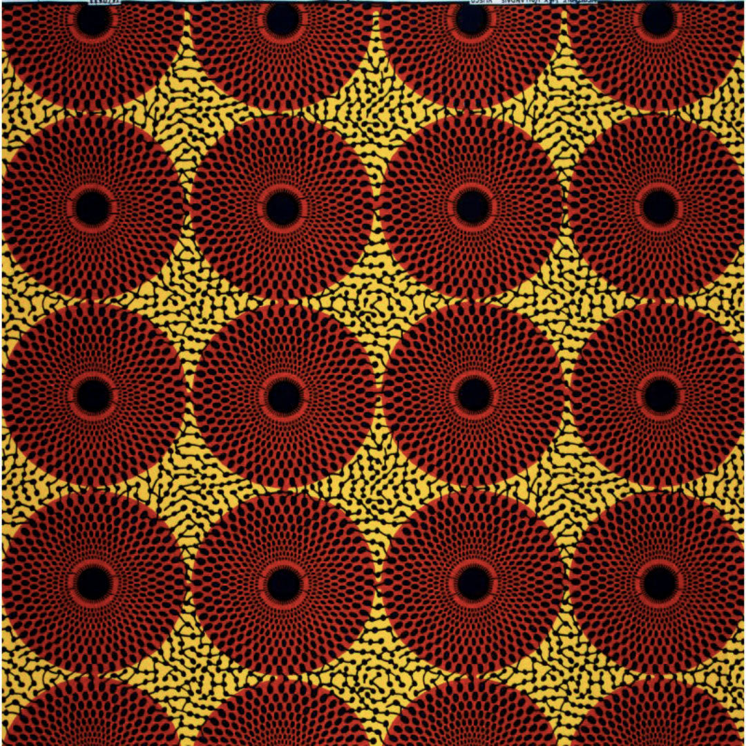 Tissu africain, Tissu wax hollandais Vlisco, disque ou Plaque-Plaque, couleur rouge/jaune/noir