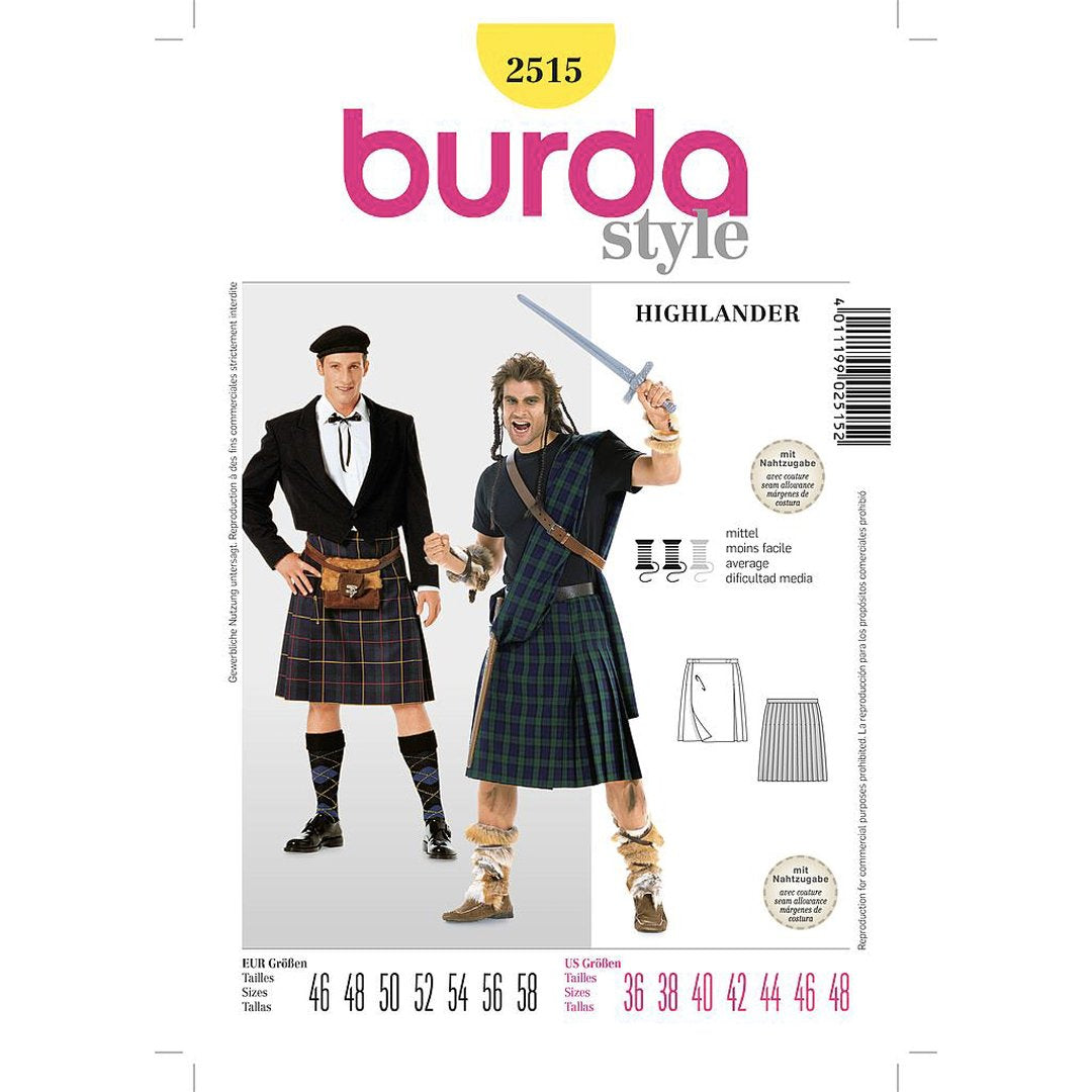 Patron de déguisement jupe homme, Burda 2515