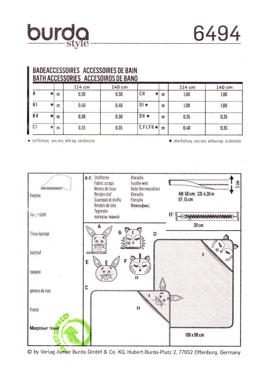 Patron Burda 6494 accessoires de bain