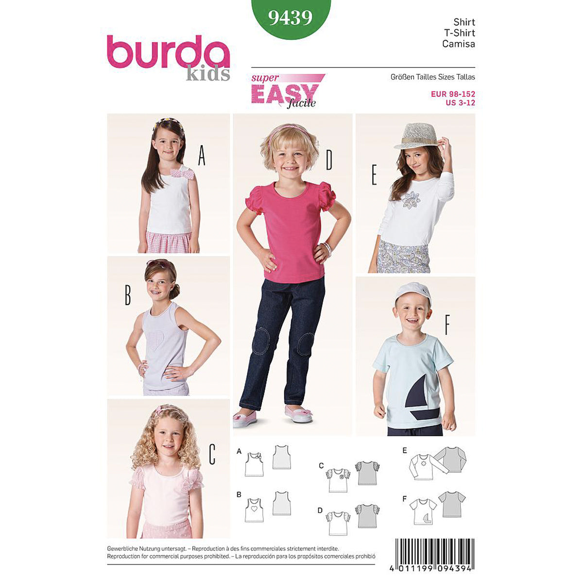 Patron Burda 9439, Patron T-shirt kids