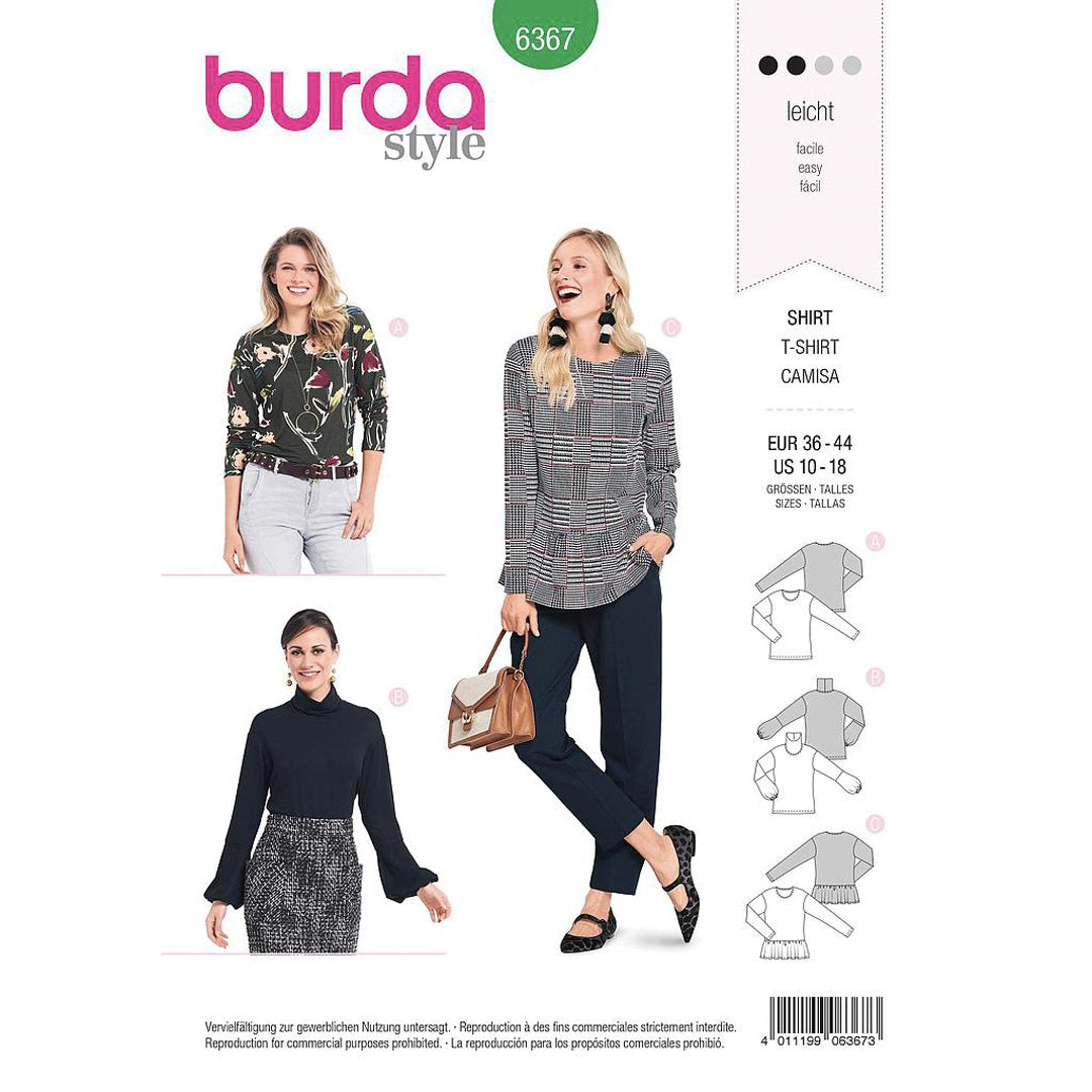 Patron T-shirt, haut et top, col roulé pour dame, Burda 6367