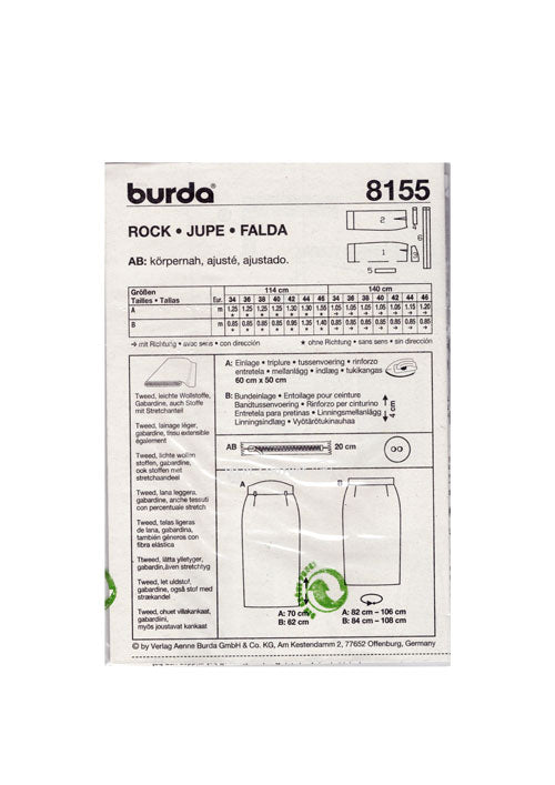 Patron Burda jupe droite 8155