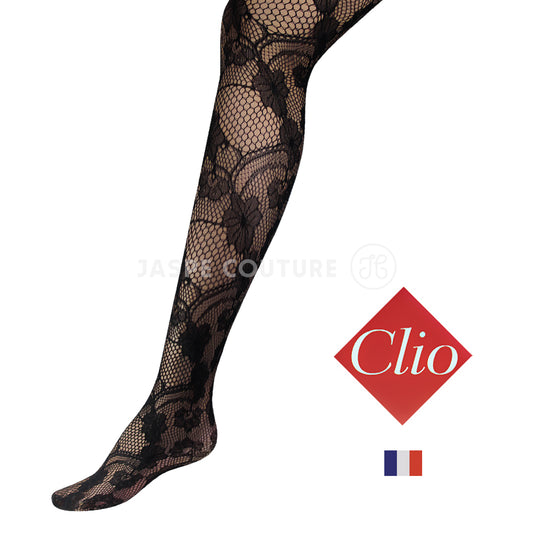 Collant Clio résille noir fleurs Lierre