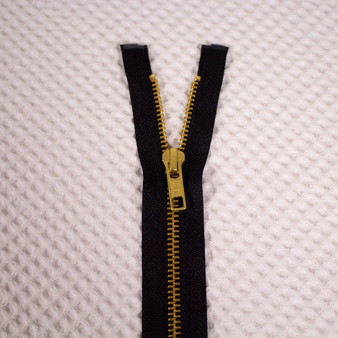 Fermeture éclair YKK métal non séparable noir, maille dorée 5mm