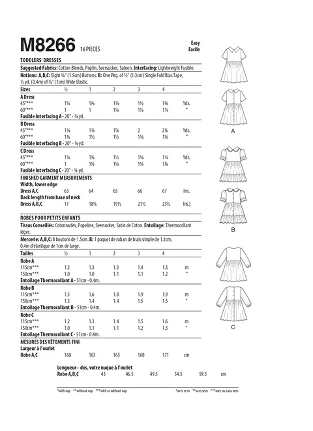 Patron de robes pour petits enfants, McCall's 8266