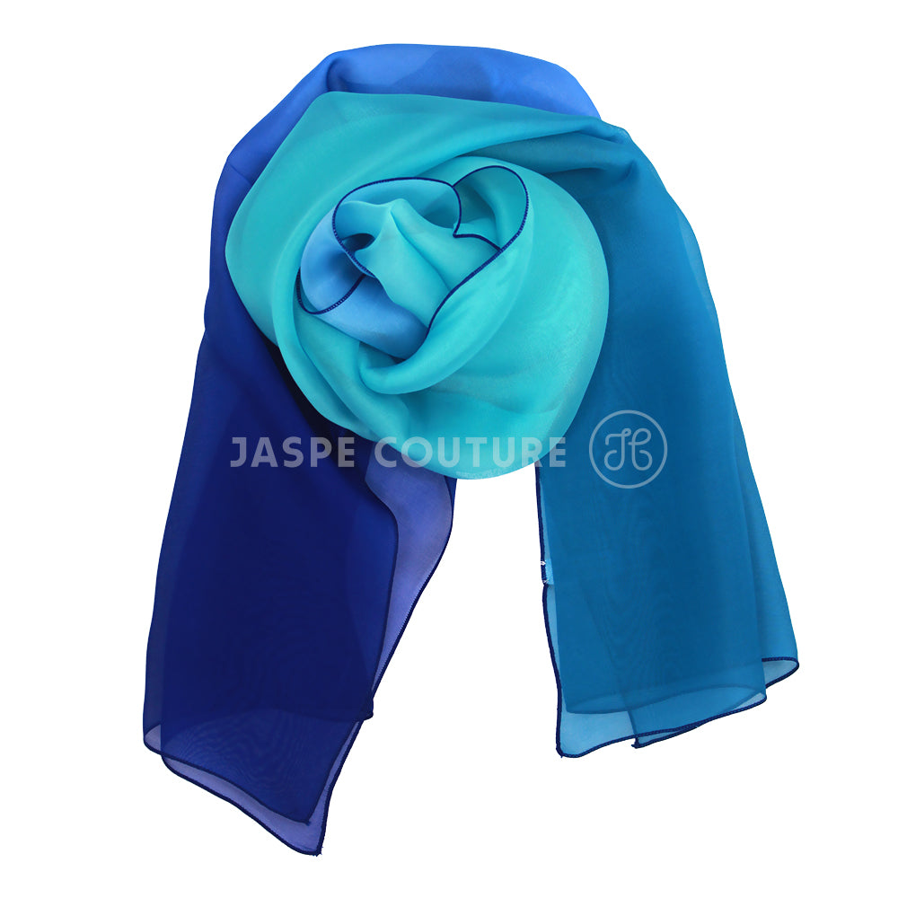 Foulard pure soie 4 tons indigo turquoise Malfroy