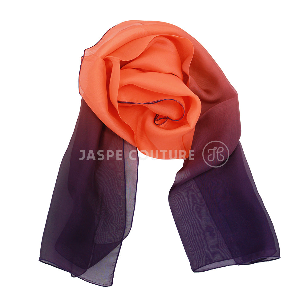 Foulard pure soie 2 tons violine orange Malfroy