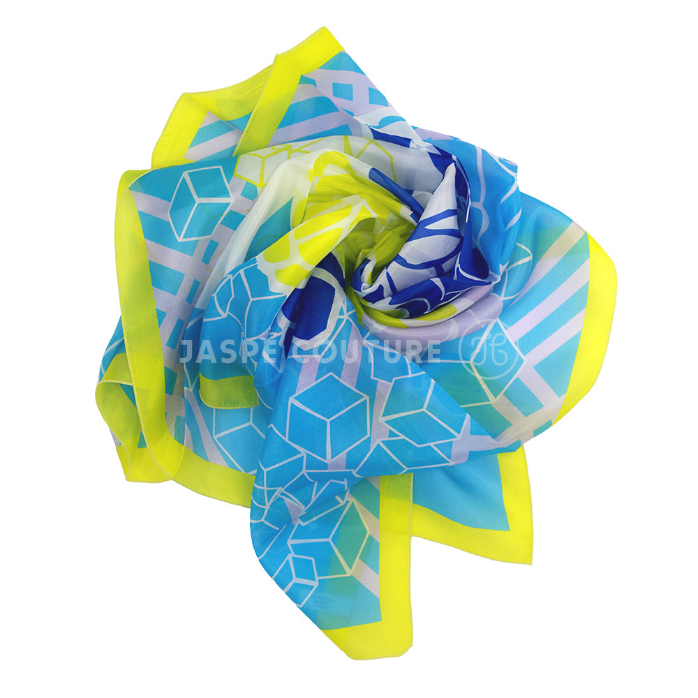 Foulard carré pure soie imprimé cubes Malfroy