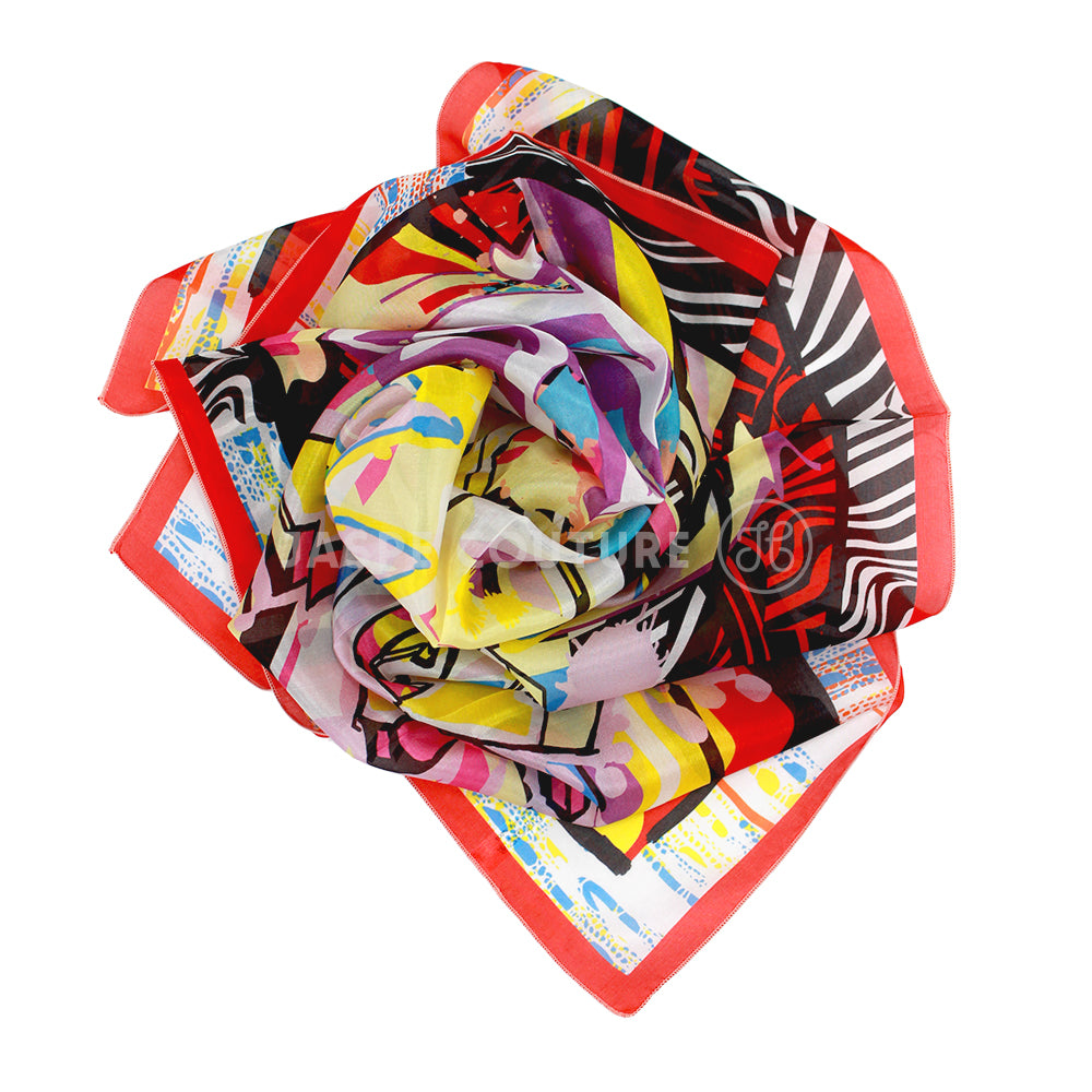 Foulard carré pure soie imprimé tag Malfroy