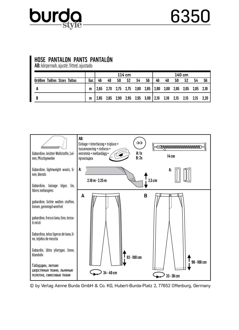 Patron pantalon homme, Burda 6350