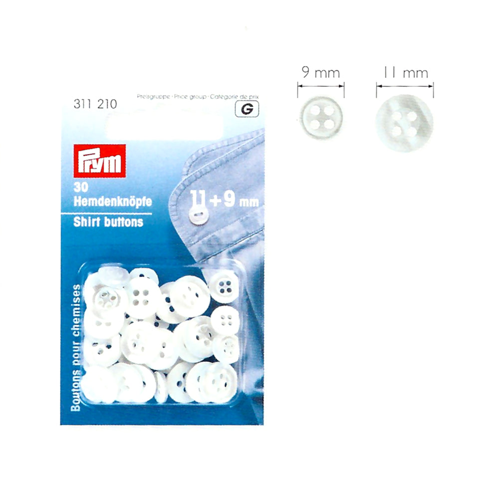 Boutons chemises Prym blanc 11mm-9mm